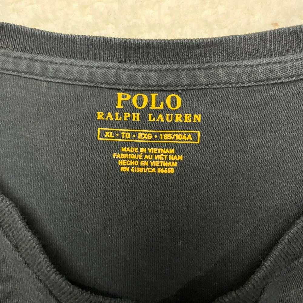 Polo Ralph Lauren T-Shirt‎ Mens XL Black V-Neck Long Sleeve Pony Logo Classic